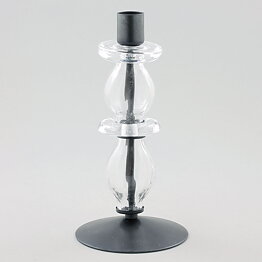 Erik Höglund (1960s) Metal Candleholder with Clear Glass Sections 21 cm