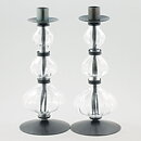 Erik Höglund (1960s) Two Metal Candleholders with Clear Glass Sections 25 cm