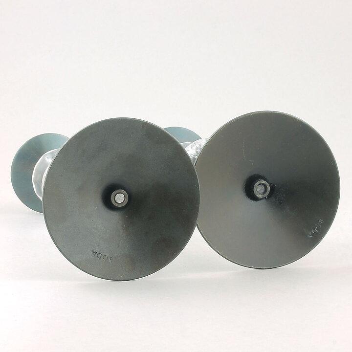 Erik Höglund (1960s) Two Metal Candleholders with Clear Glass Sections 25 cm
