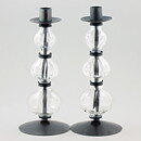 Erik Höglund (1960s) Two Metal Candleholders with Clear Glass Sections 25 cm