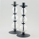 Erik Höglund (1960s) Two Metal Candleholders with Clear Glass Sections 25 cm