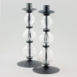 Erik Höglund (1960s) Two Metal Candleholders with Clear Glass Sections 25 cm