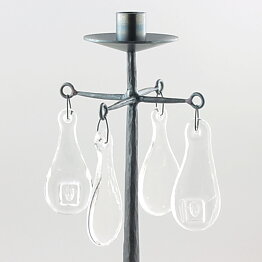 Erik Höglund (1960s) Metal Candleholder with One Arm and Four Clear Glass Medallions 40 cm
