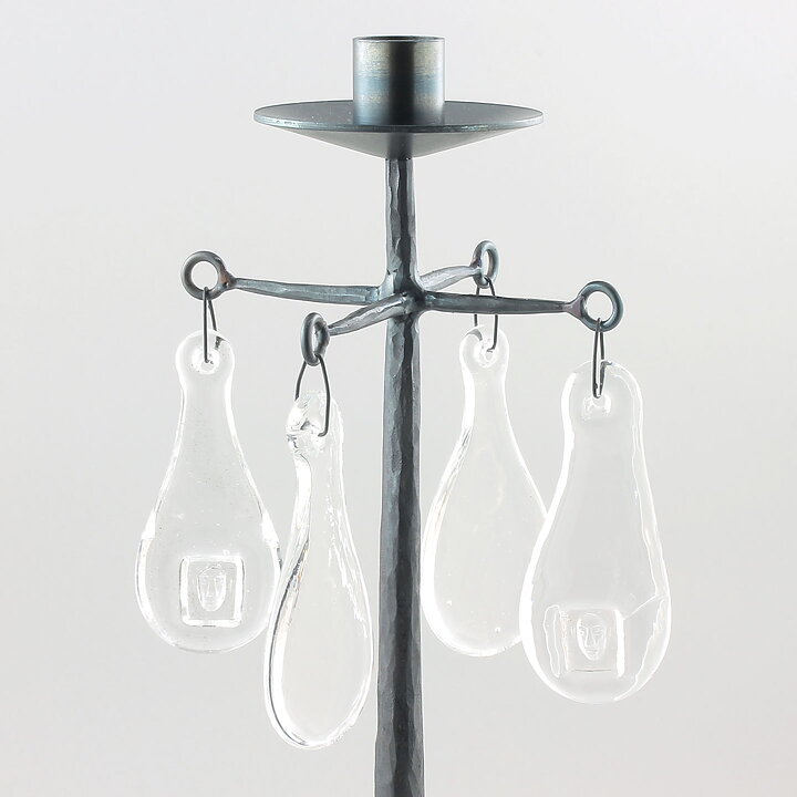Erik Höglund (1960s) Metal Candleholder with One Arm and Four Clear Glass Medallions 40 cm