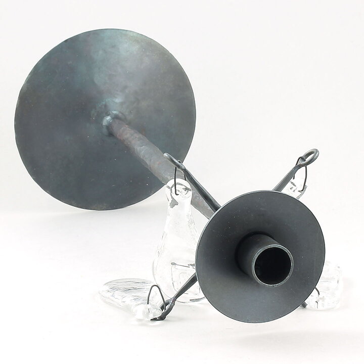Erik Höglund (1960s) Metal Candleholder with One Arm and Four Clear Glass Medallions 40 cm