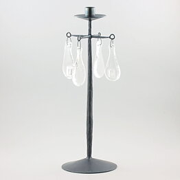 Erik Höglund (1960s) Metal Candleholder with One Arm and Four Clear Glass Medallions 40 cm