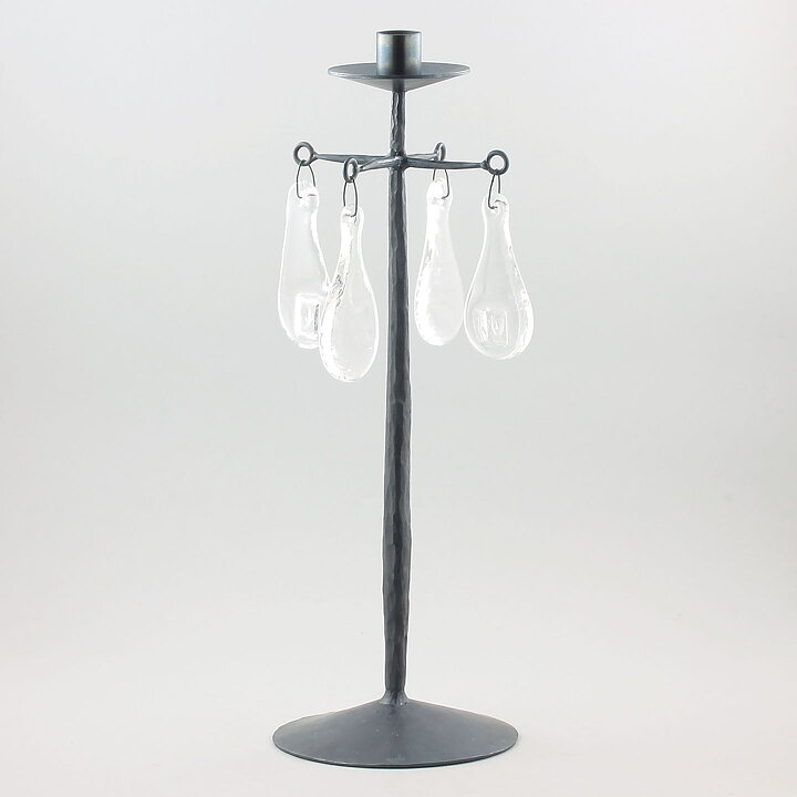 Erik Höglund (1960s) Metal Candleholder with One Arm and Four Clear Glass Medallions 40 cm