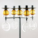Erik Höglund (1960s) Metal Candleholder with 5 Arms and Brown/Clear Glass Details 49 cm SH51