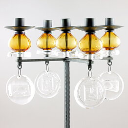 Erik Höglund (1960s) Metal Candleholder with 5 Arms and Brown/Clear Glass Details 49 cm SH51
