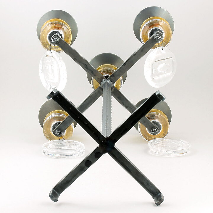 Erik Höglund (1960s) Metal Candleholder with 5 Arms and Brown/Clear Glass Details 49 cm SH51