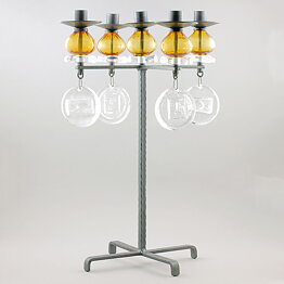 Erik Höglund (1960s) Metal Candleholder with 5 Arms and Brown/Clear Glass Details 49 cm SH51