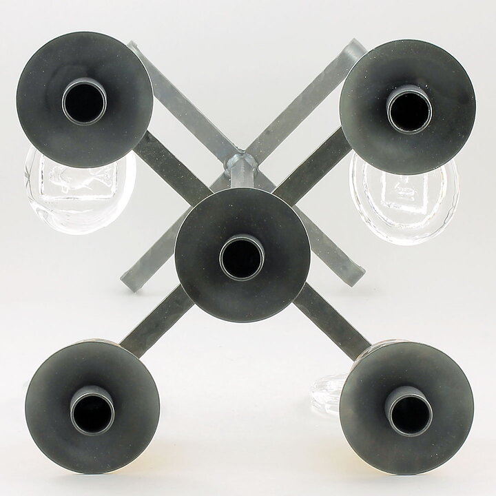 Erik Höglund (1960s) Metal Candleholder with 5 Arms and Brown/Clear Glass Details 49 cm SH51
