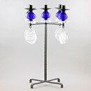 Erik Höglund (1960s) Metal Candleholder with 5 Arms and Blue/Clear Glass Details 49 cm SH51