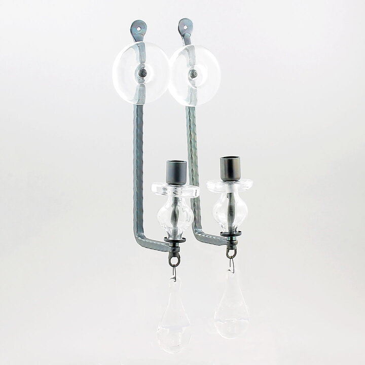 Erik Höglund (1960s) Two Metal Wall Candleholders with Clear Glass Details 40 cm
