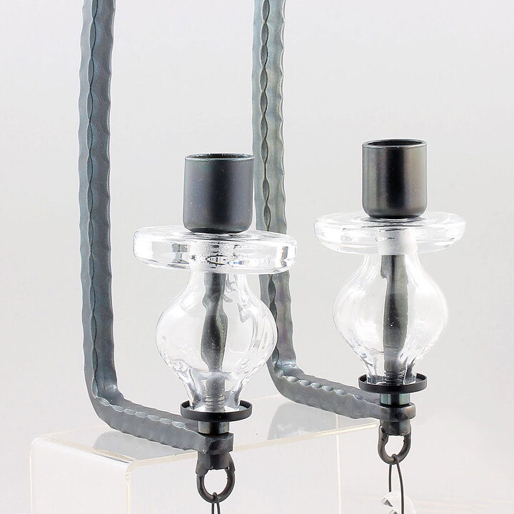 Erik Höglund (1960s) Two Metal Wall Candleholders with Clear Glass Details 40 cm