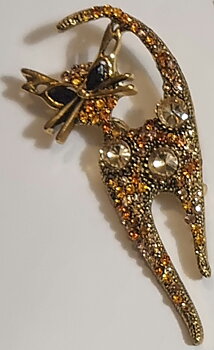 Brosch  "Glitterkatt, gulorange" FRAKTFRITT