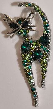 Brosch  "Glitterkatt, grön" FRAKTFRITT