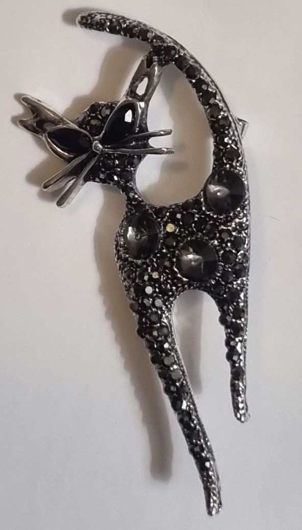 Brosch  "Glitterkatt, svart" FRAKTFRITT
