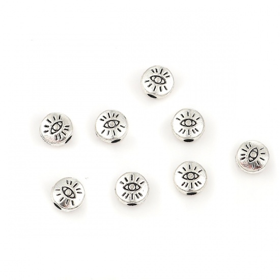 Spacer bead   Silver,  Round patternd Eye
