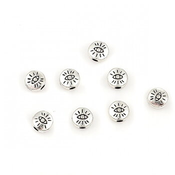 Spacer bead   Silver,  Round patternd Eye