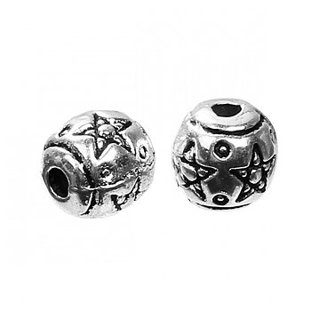 Spacer bead   Silver,  Round stars