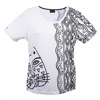 T-Shirt: Feline Face - Laurel Burch - Black and White, Medium