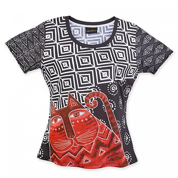 T-Shirt: Red Feline Black and White -  Laurel Burch - Large