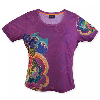 T-Shirt: Carlottas Cat Purple -  Laurel Burch - Medium