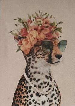 Leopard with Flower Hat, Diamond Picture Diamond Painting
