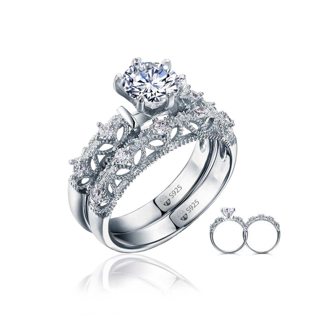 Engagement Rings Rose Design - 925s Silver Package - 3