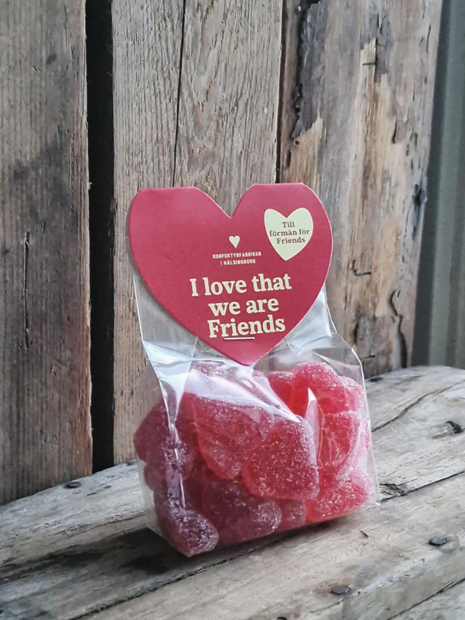 Gelehjärtan "I love that we are friends" - Konfektyrfabriken i Hälsingborg
