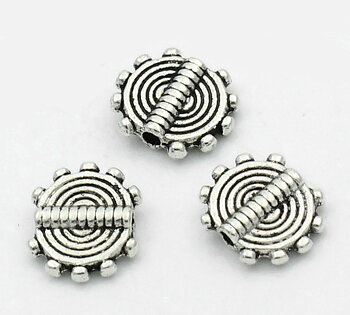Spacer bead   Silver,   flatround carved