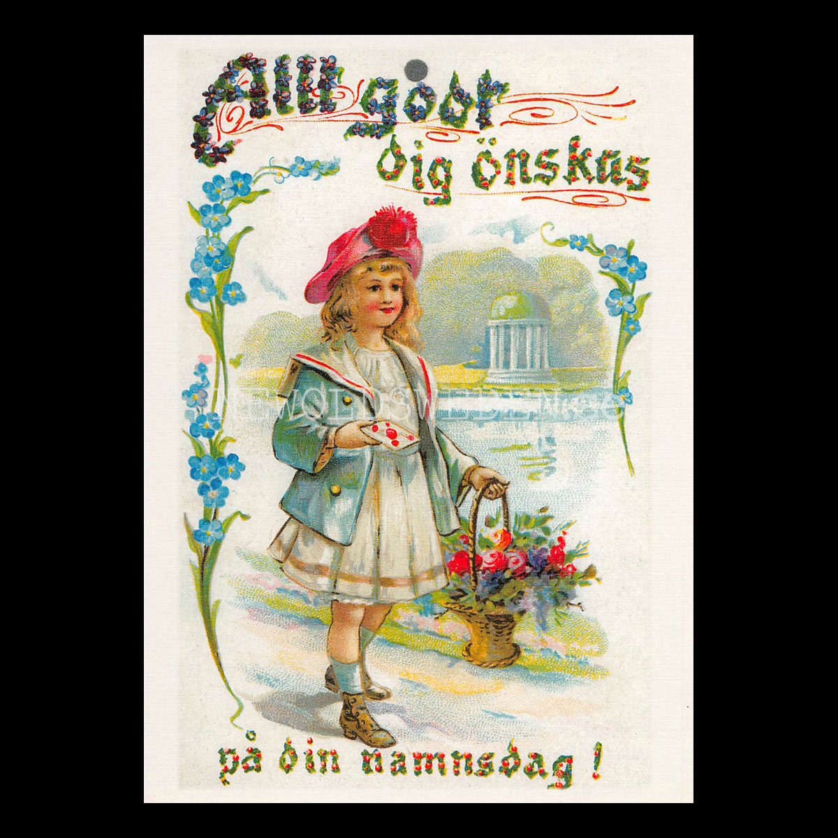 Grattis Namnsdagskort - Motiv från början 1900-talet - Vykort A5