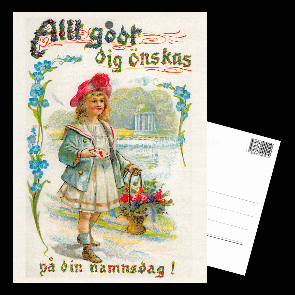 Grattis Namnsdagskort - Motiv från början 1900-talet - Vykort A5 - 3