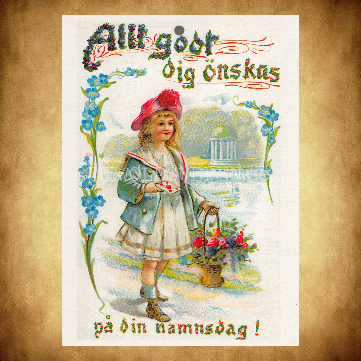 Grattis Namnsdagskort - Motiv från början 1900-talet - Vykort A5 - 2