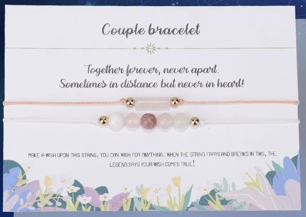 Par Armband - Couple Bracelet  - Rosenkvarts / Snökvarts / Jordgubbskvarts