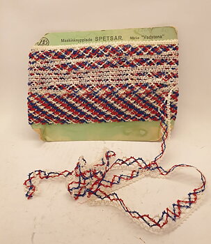 Machine-made lace Mark"Vadstena" red, white, blue