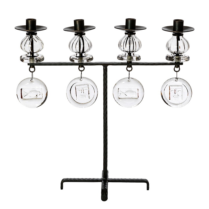 Erik Höglund (1960s) Metal Candleholder with Clear Glass Details 44 cm SH53