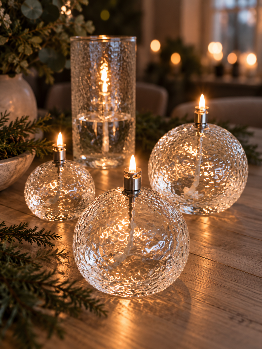 Oil lamp hammered glass - Round - Clear - Ø11 cm - 4