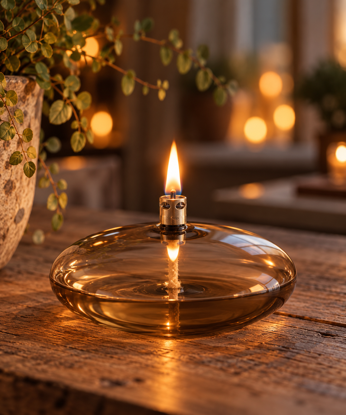 Oil lamp glass - Disc - Champagne/Beige - 18 cm