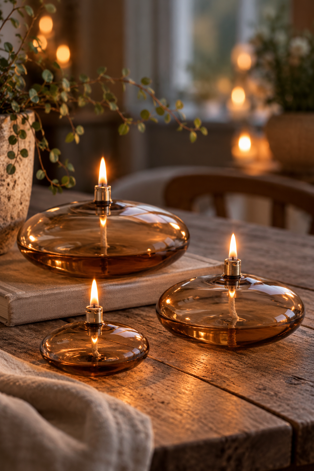 Oil lamp glass - Disc - Champagne/Beige - 14 cm