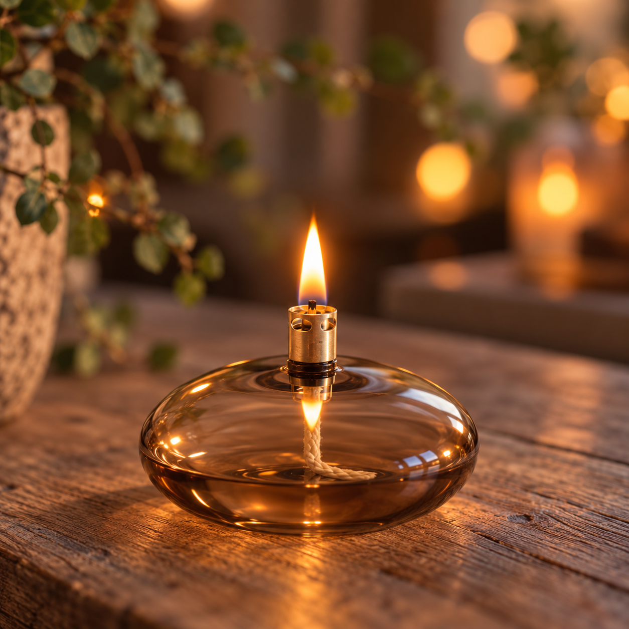 Oil lamp glass - Disc - Champagne/Beige - 10 cm