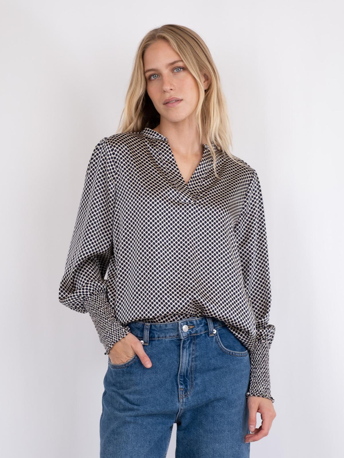 Neo Noir Landa Multi Dot Blouse, Dark Navy - 3