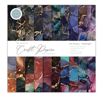 Craft Consortium Essential Craft Papers - 8x8 inch Paper pad ink drop Midnight
