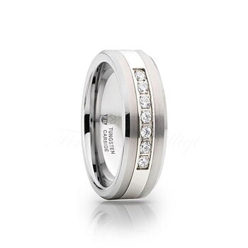 Ring FB2000 Whitestone Tungstensring Titaninlägg 7st. AAA Zircon diamanter 6mm
