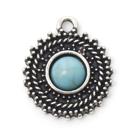 Berlock -   Boho Rund mönstrad  Silver, turkos
