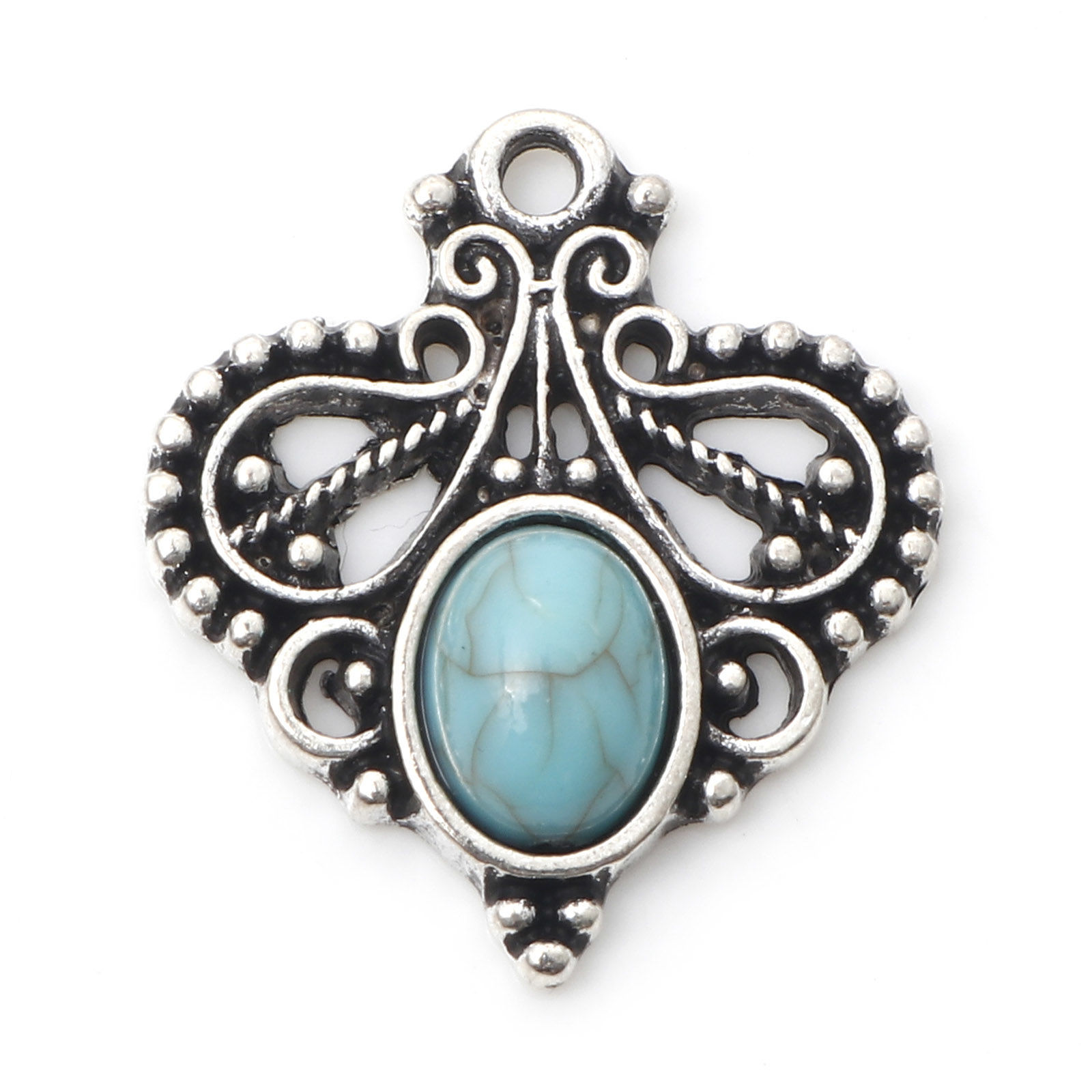 Charm -  Boho Heart pattern silver blue