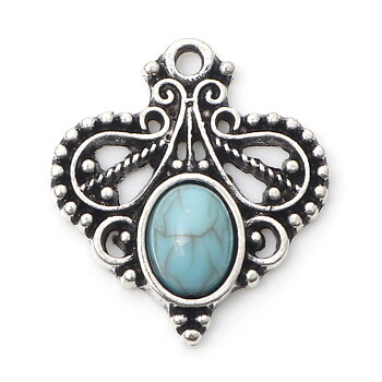 Berlock -   Boho Hjärta mönstrad  Silver, turkos