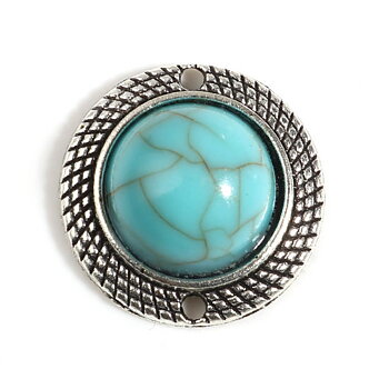Charm / Connector -  Boho  Round silver blue
