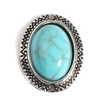 Charm / Connector -  Boho  Oval silver blue
